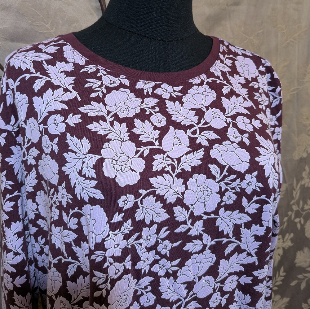 Land's End Relaxed Fit Long Sleeve Floral T-shirt, Size L, EUC! - Picture 2 of 5